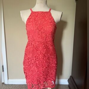 Elegant Coral Lace Dress